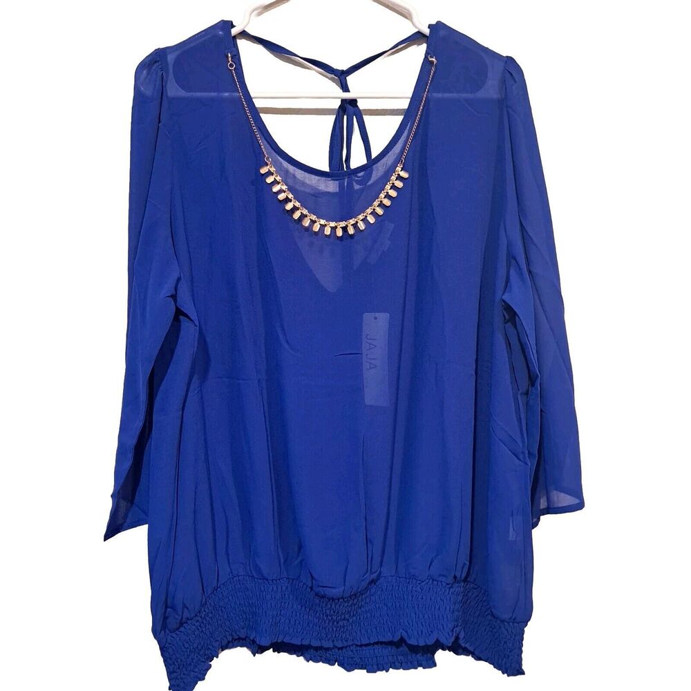 Vintage Y2K Jaja & Co. Royal Blue Blouse Attached Necklace Women's Size 2XL NWT